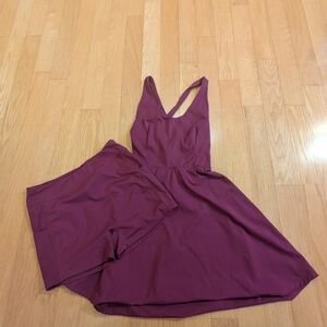 Burgundy Sleeveless Dress and Shorts Set